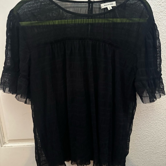 Max studio Black Sheer Ruffle Sleeve Women’s Top - Picture 4 of 5